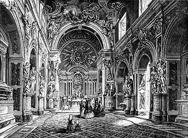 Antica Stampa dell'interno della Cappella Sansevero - Napoli 